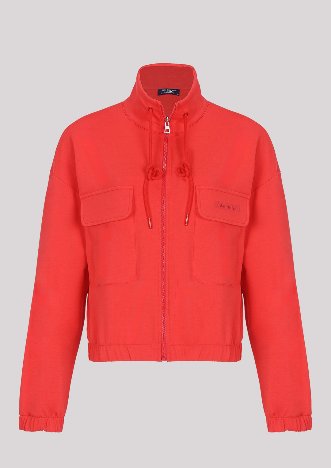 Rotes aufgeknöpftes Sweatshirt mit Taschen und gerippten Bündchen