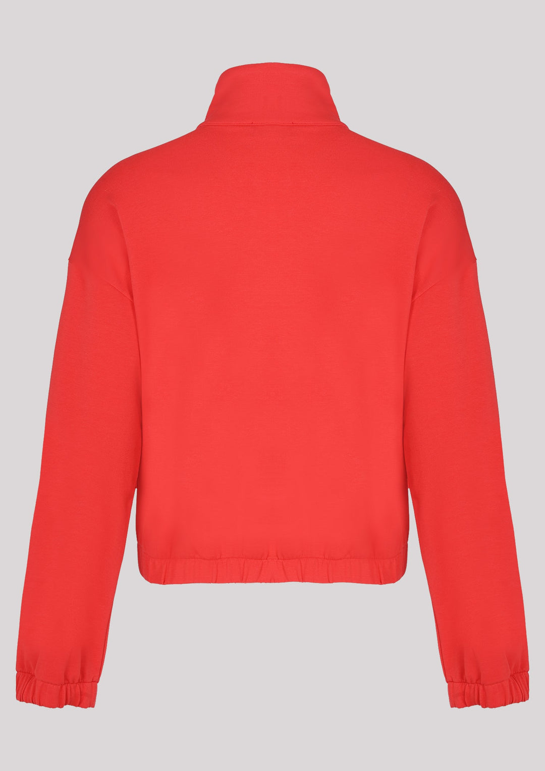 Red unbuttoned sweatshirt with pockets and ribbed cuffs