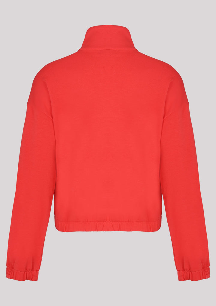 Red unbuttoned sweatshirt with pockets and ribbed cuffs