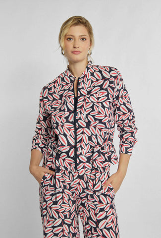Aufgeknöpftes Sweatshirt mit Stehkragen und Kordelzug mit Blumenmotiv