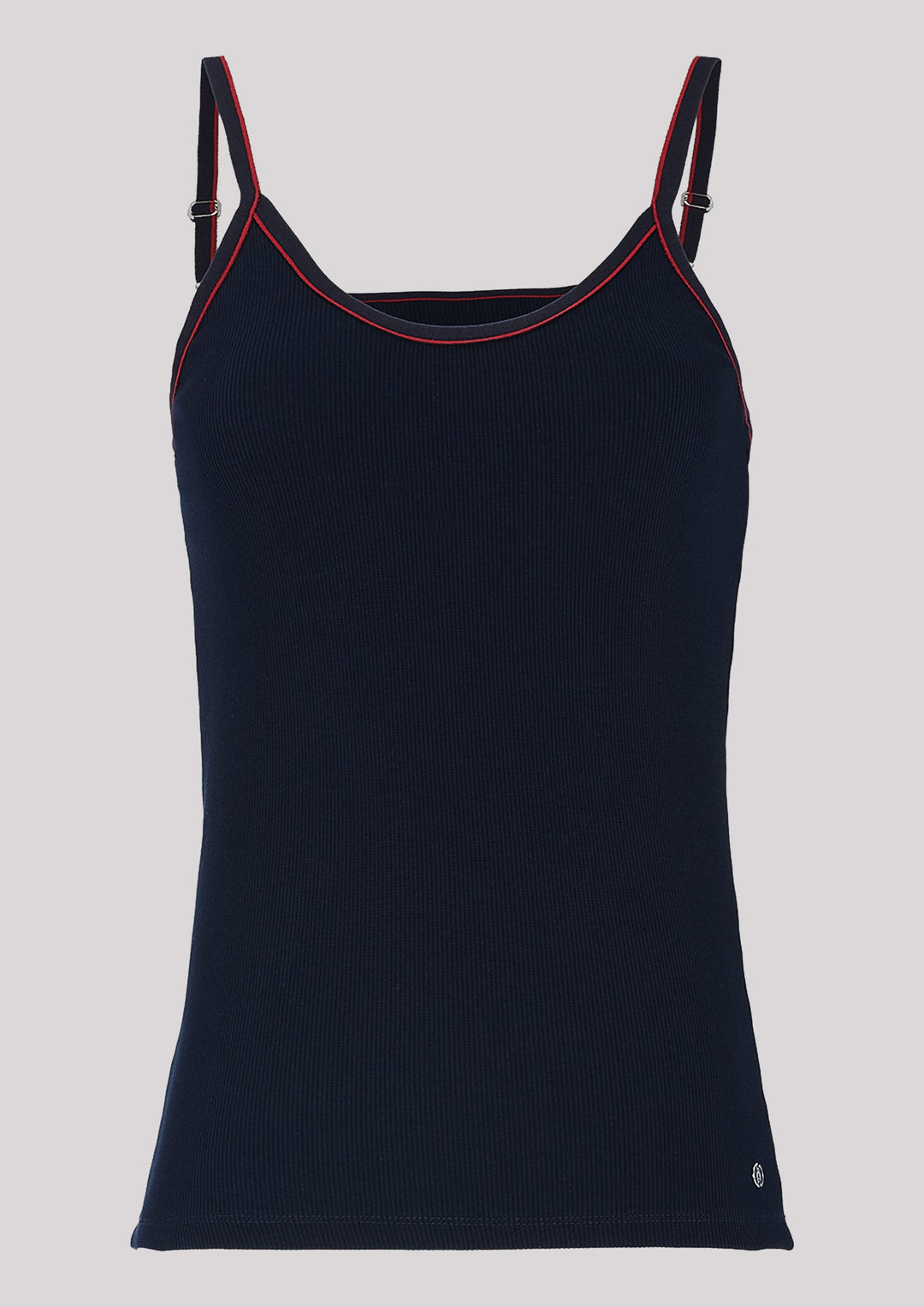 Fitted top in navy blue with contrasting accents
