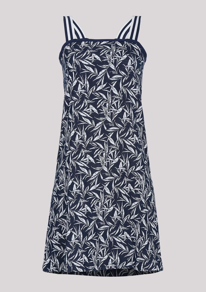 Jurk in marineblauw met zomerprint