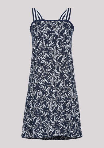 Dress in navy blue color with summer print