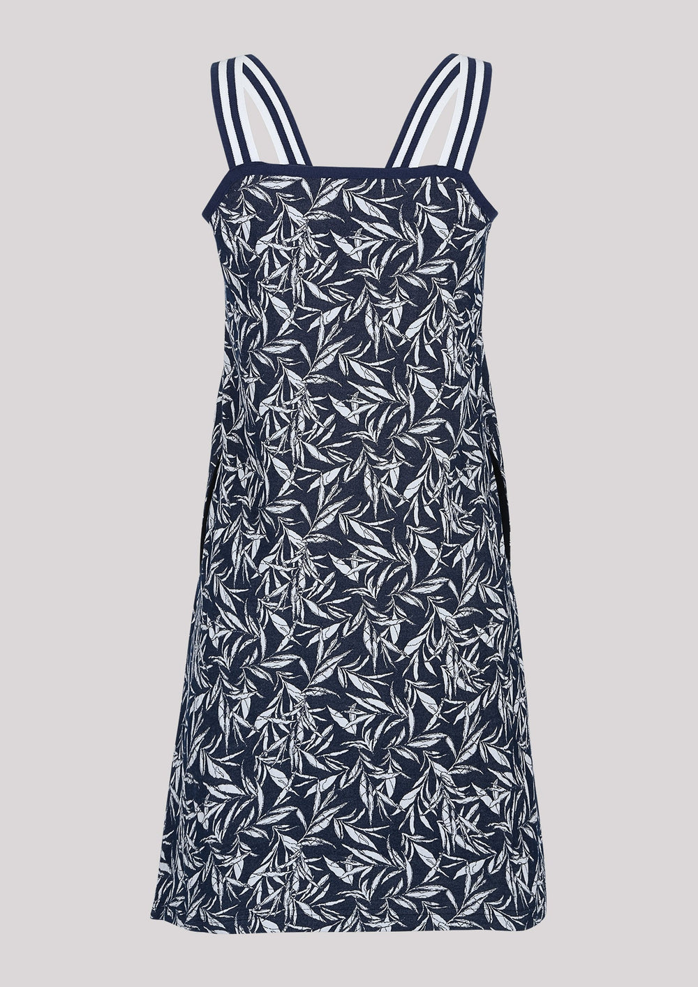 Dress in navy blue color with summer print