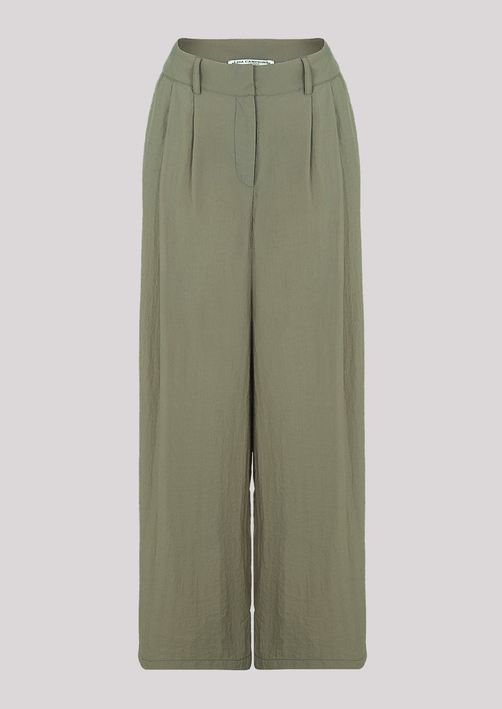 Pants with wide leg in khaki color