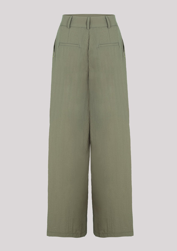 Pants with wide leg in khaki color