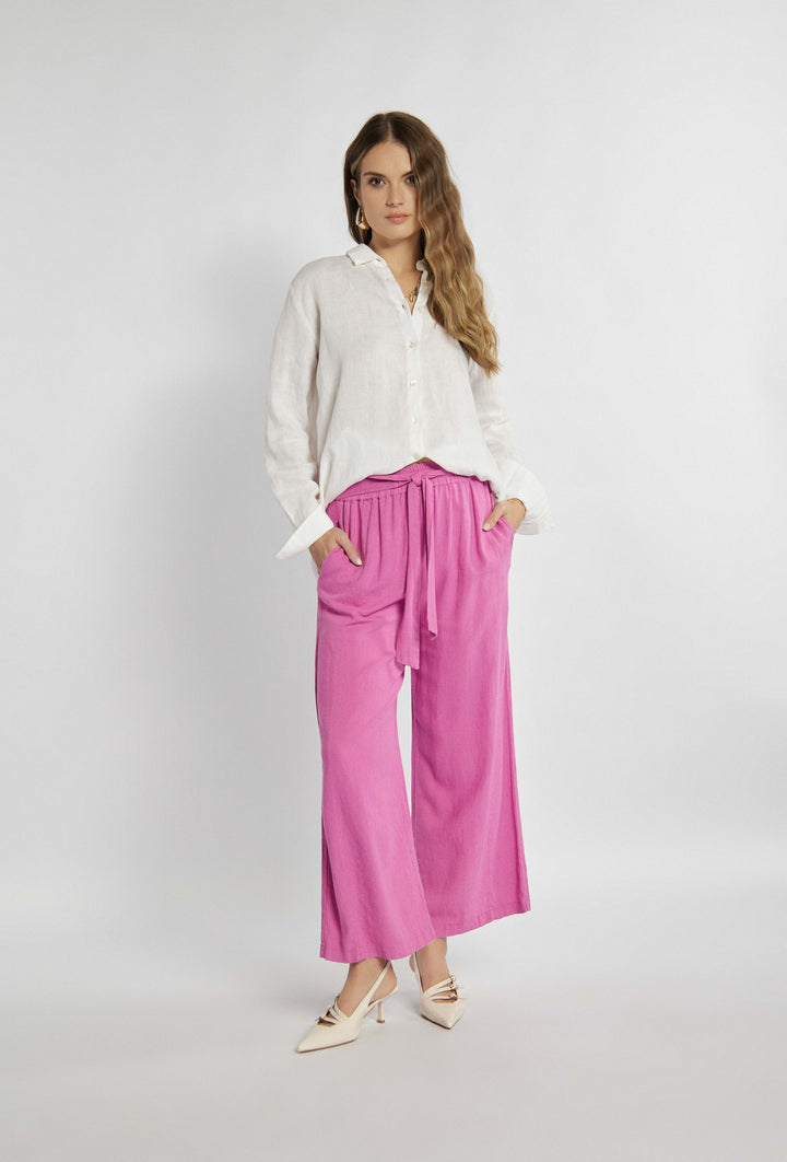 Leinenhose mit weitem Bein in Rosa