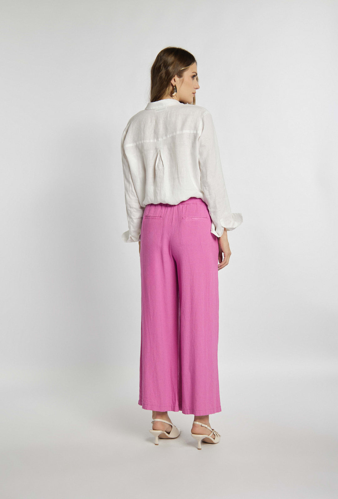 Leinenhose mit weitem Bein in Rosa