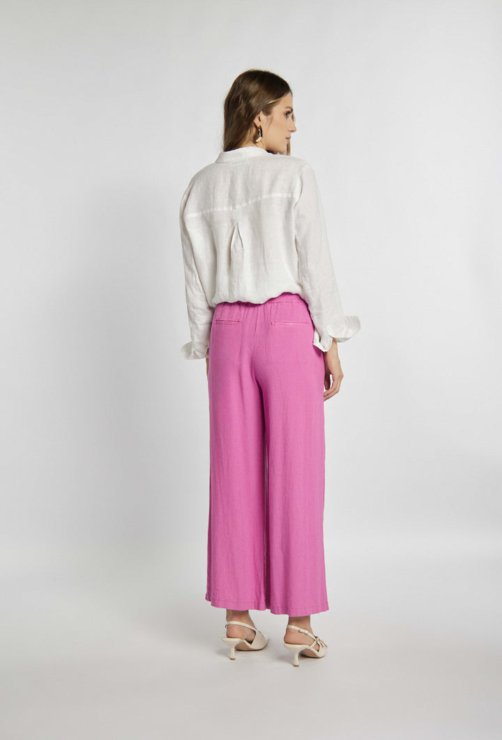 Leinenhose mit weitem Bein in Rosa