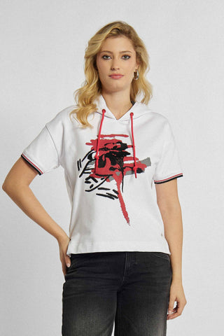 Nicht dehnbares Kurzarm-Sweatshirt mit kontrastierendem Druck