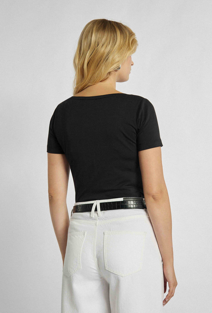 T-shirt ajusté à col rond de couleur noire