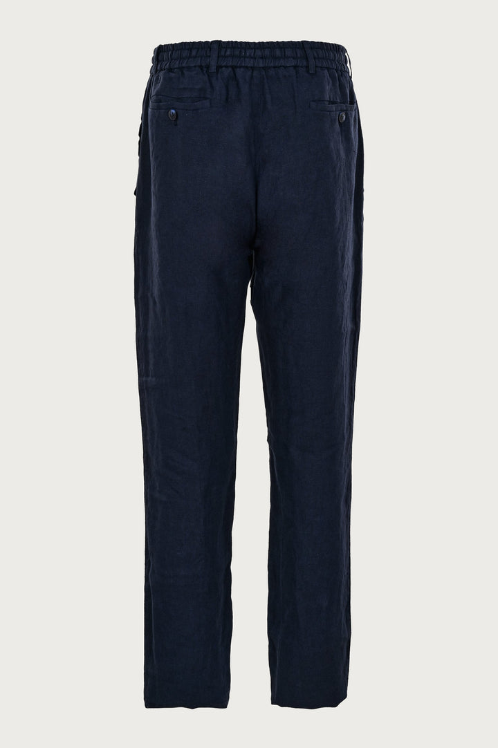 Long drawstring pants in navy blue color