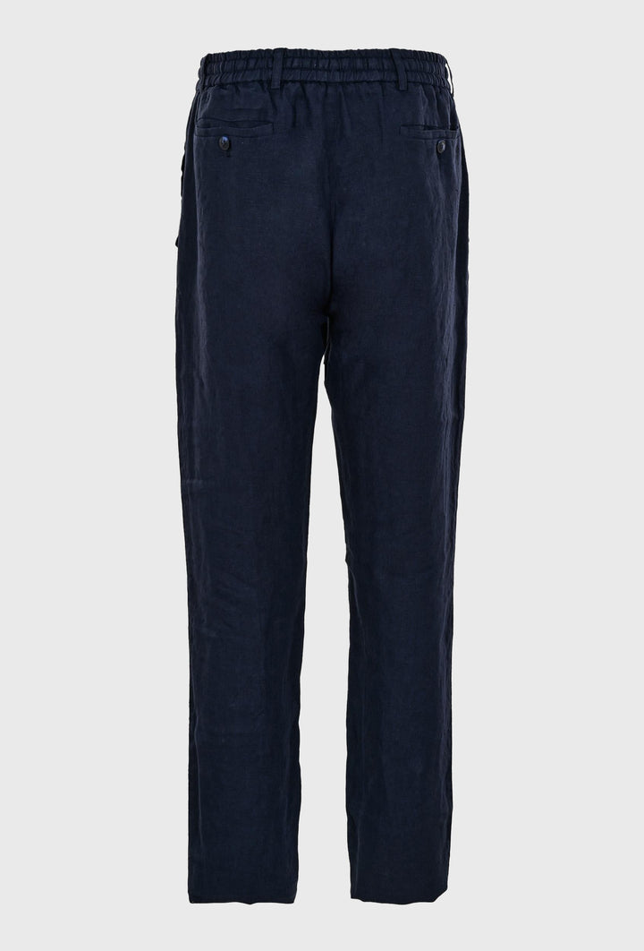 Navy blue pants with drawstring waistband