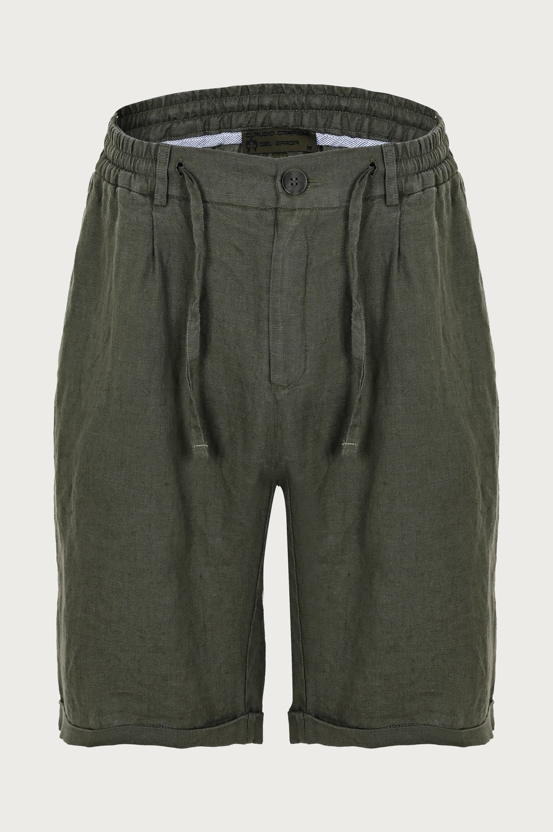 Short drawstring shorts with belt, button and khaki color