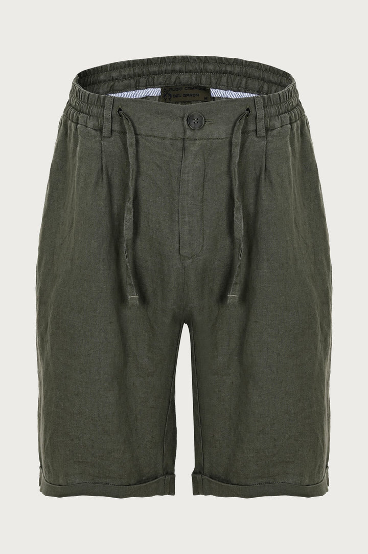 Short drawstring shorts with belt, button and khaki color