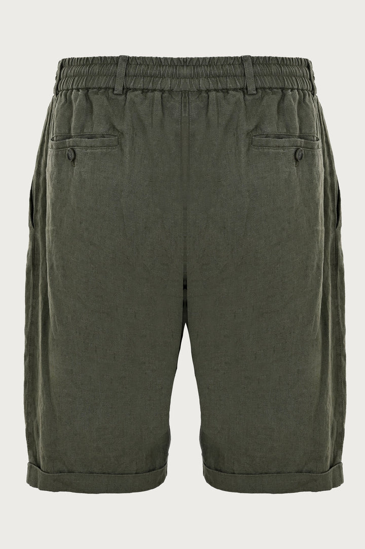Belt drawstring short pants with button and khaki color