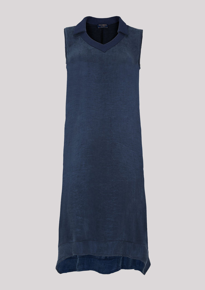 Asymmetrische jurk met brede bandjes in marineblauwe kleur