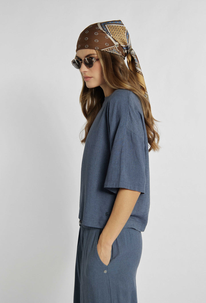 BASIC blouse with short sleeves in navy blue color