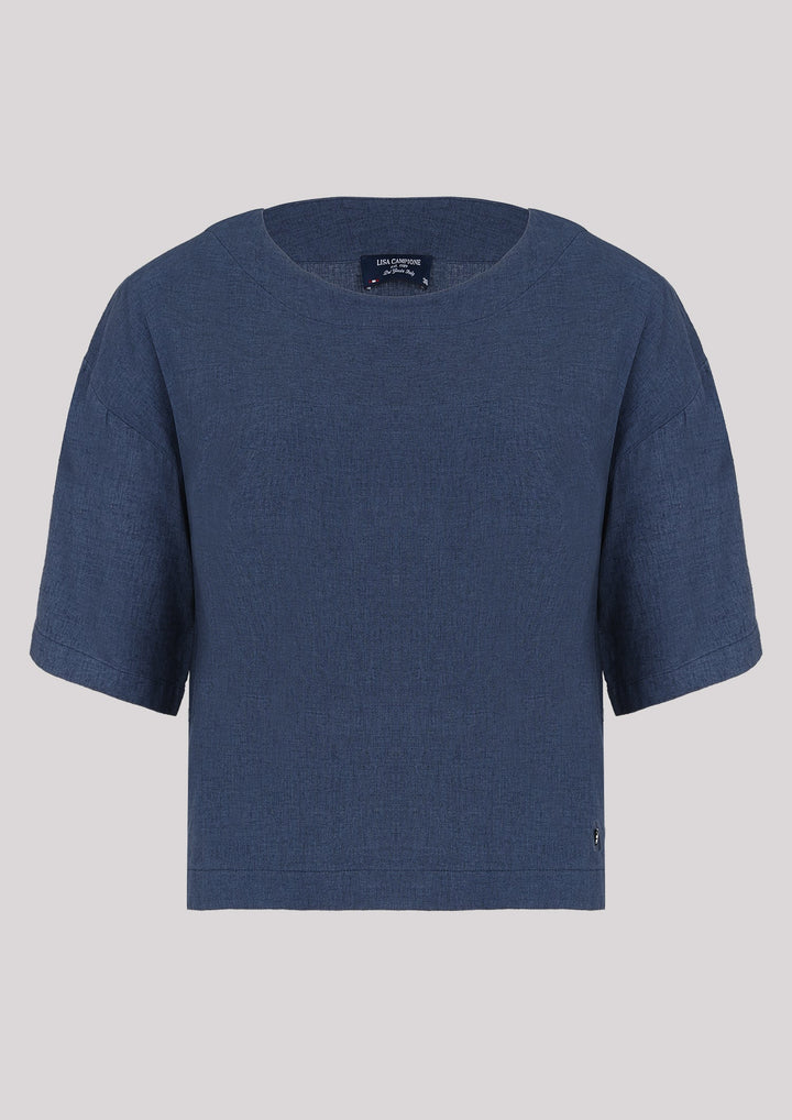 BASIC blouse with short sleeves in navy blue color