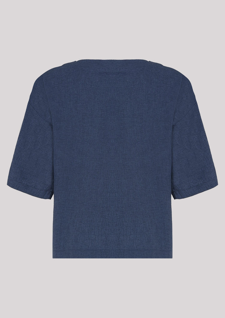 BASIC blouse with short sleeves in navy blue color