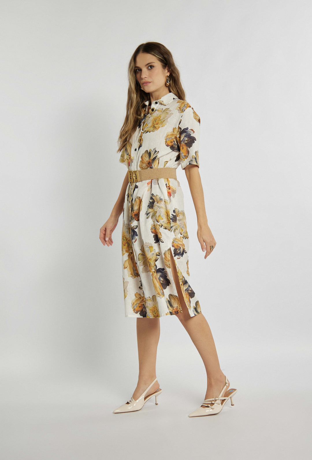 Hemd-Midikleid mit Blumenprint