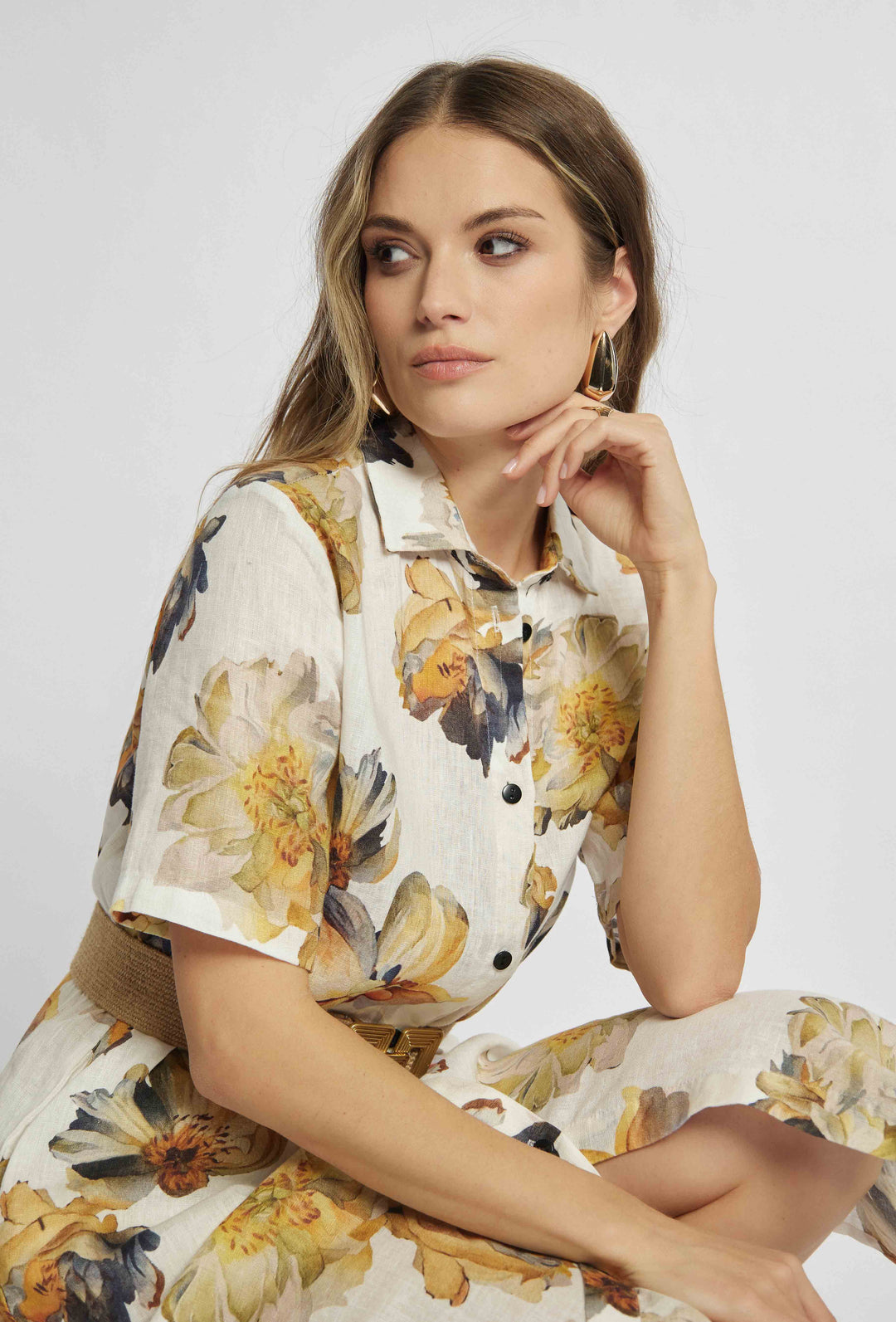 Hemd-Midikleid mit Blumenprint