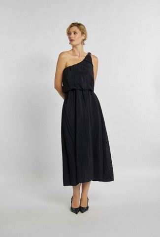 Elegante jurk met één schouder in zwarte kleur