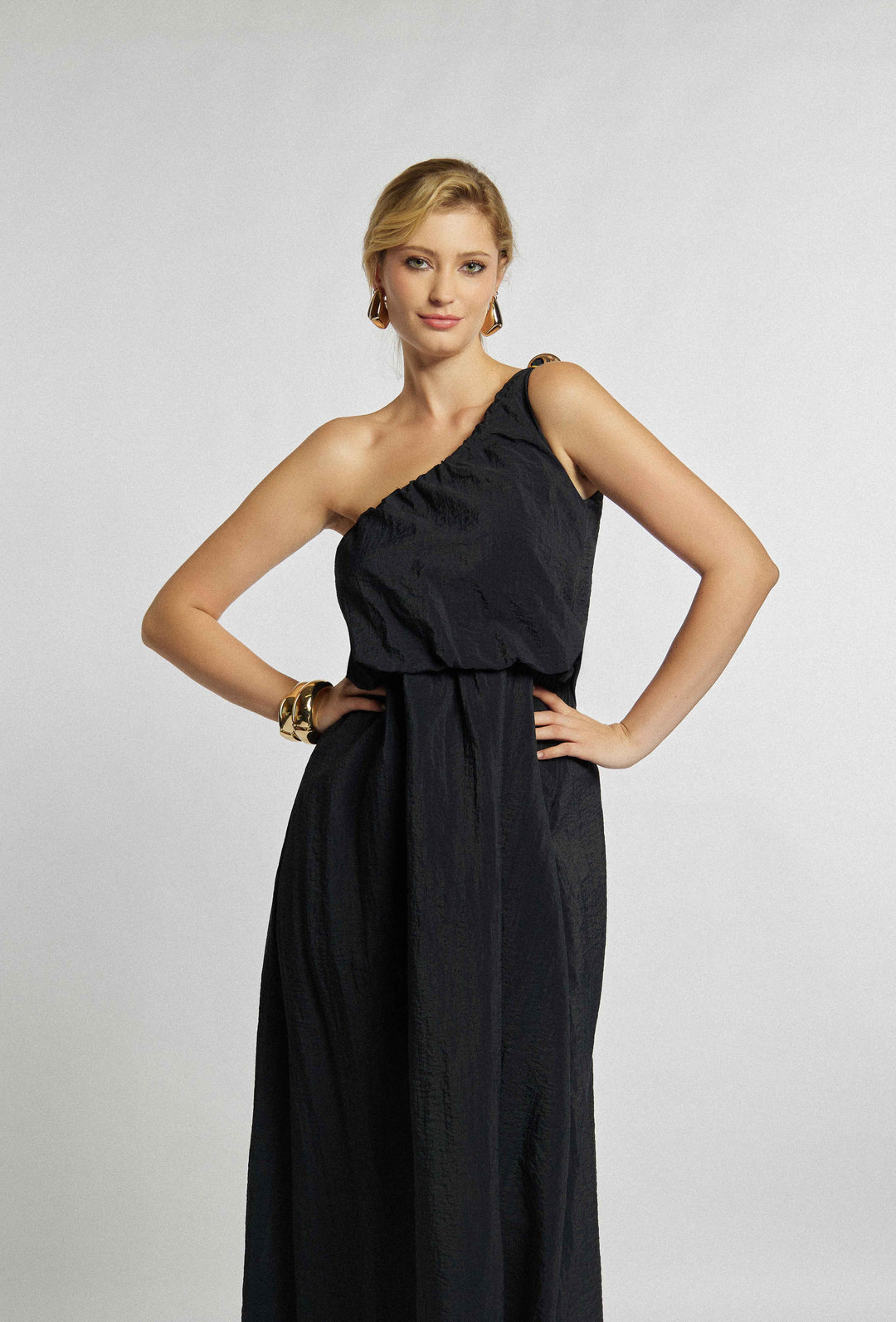 Elegantes One-Shoulder-Kleid in Schwarz