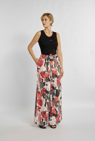 Weite Leinenhose mit Blätterprint