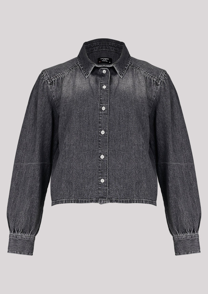 Unbuttoned denim shirt with a shorter cut