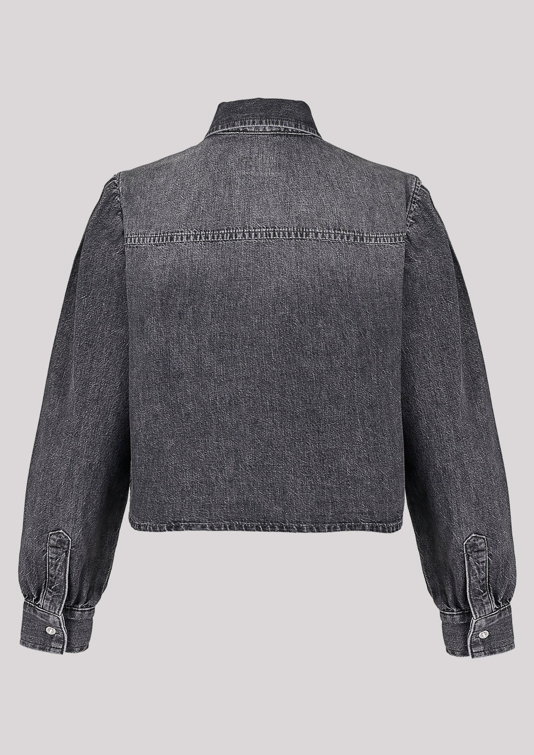 Unbuttoned denim shirt with a shorter cut