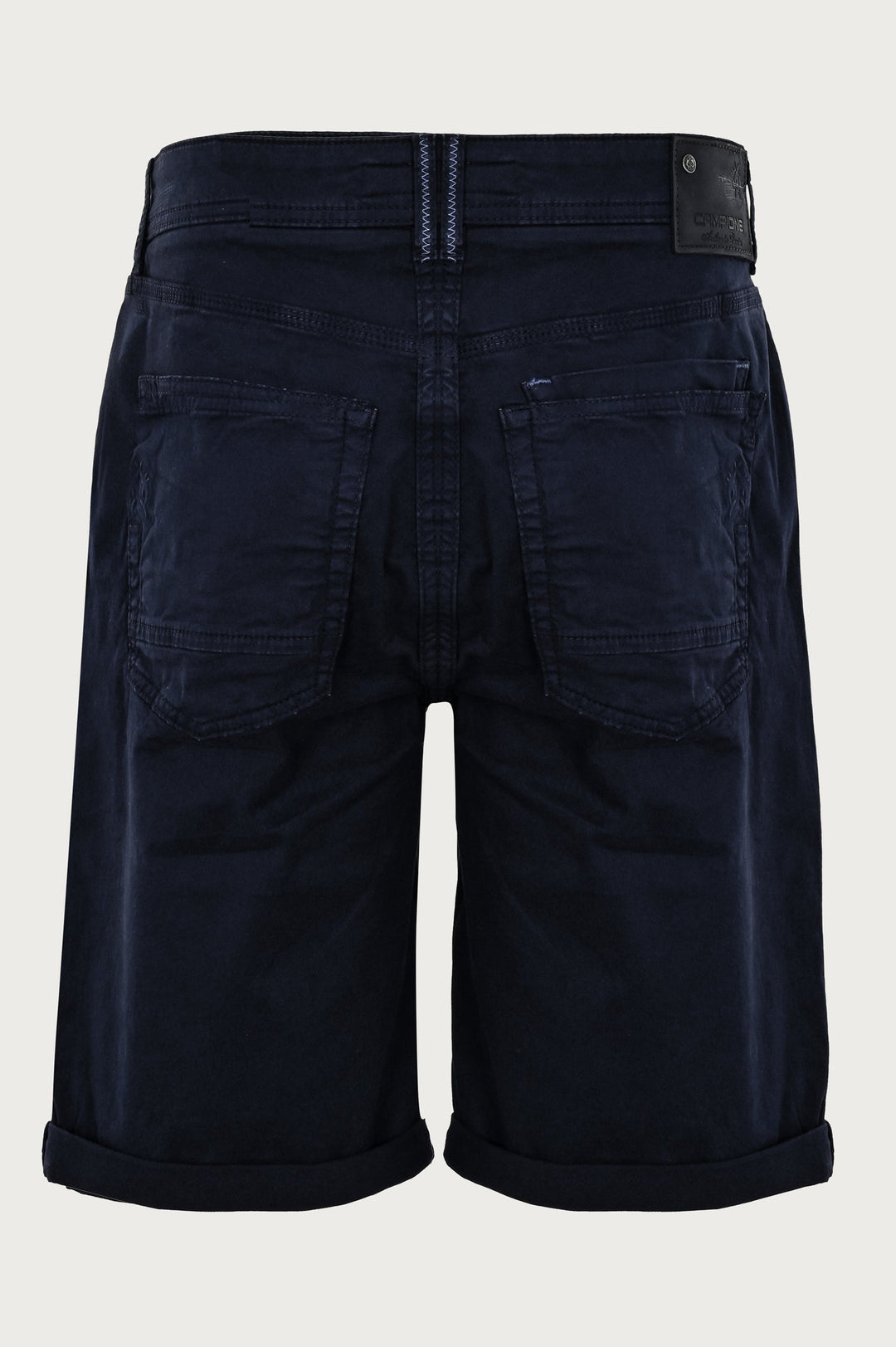 Navy blue shorts with decorative elements and pockets