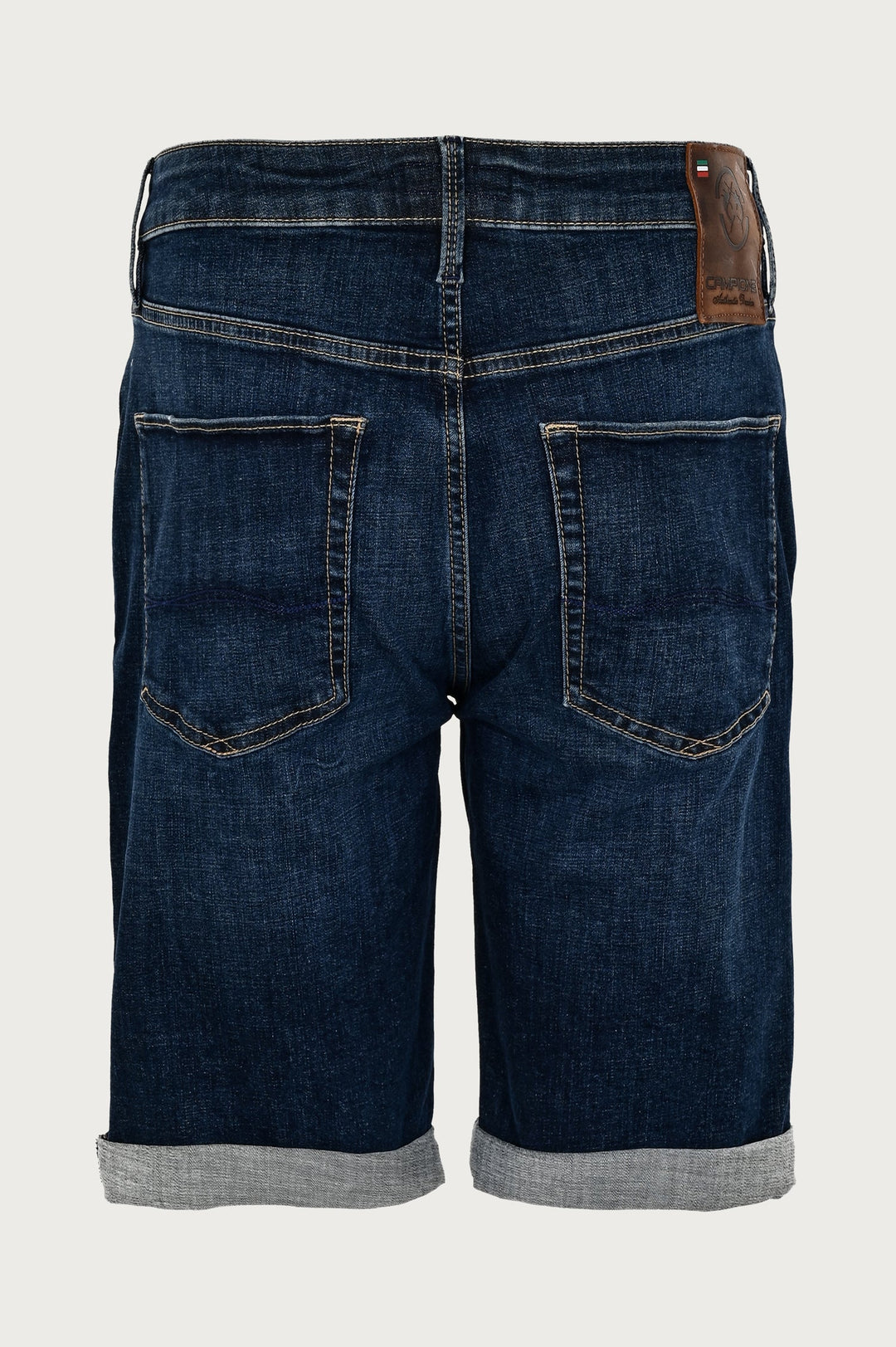 Denim short shorts with sewn-on details and turned-up legs