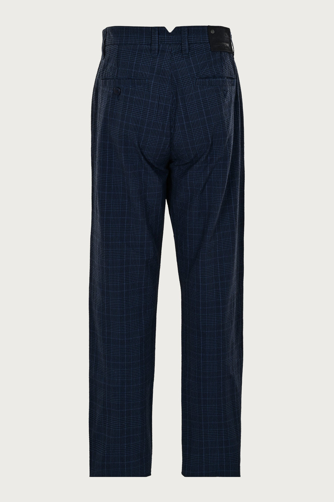 Pants in navy blue check, with long legs