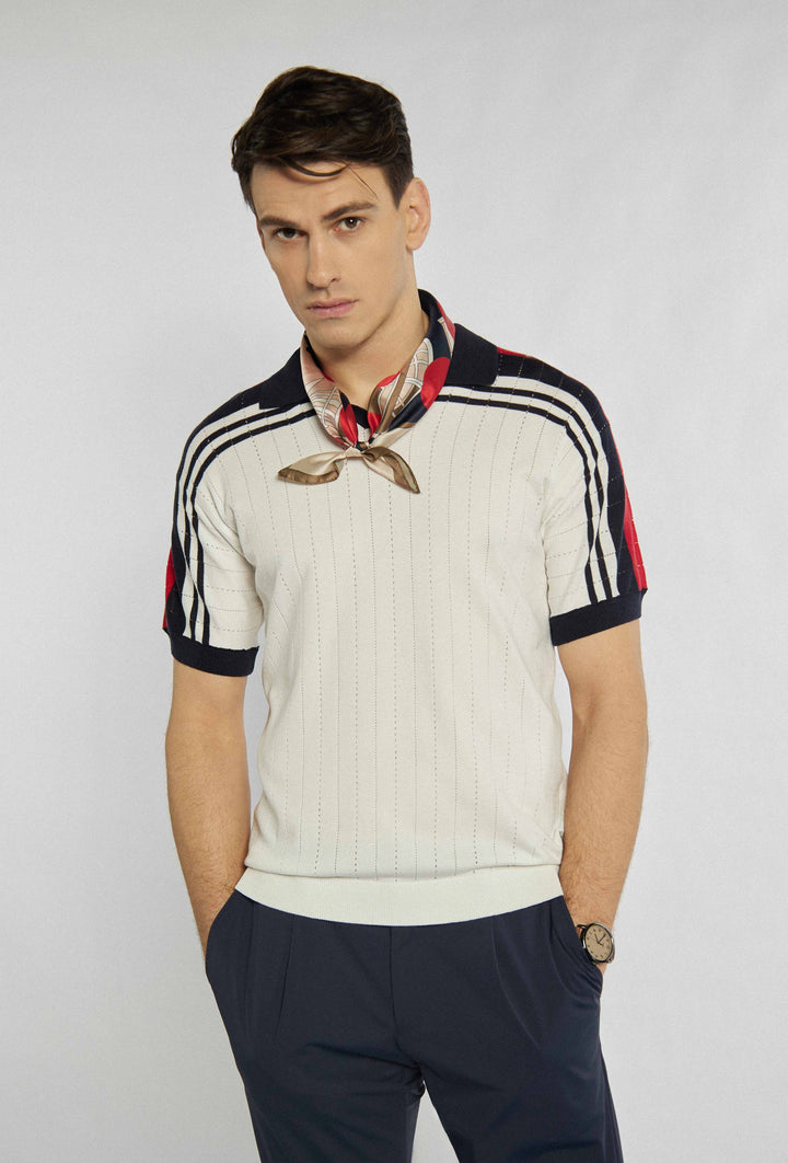 T-shirt Campione à manches courtes, patchs et motif rouge et noir sur les épaules