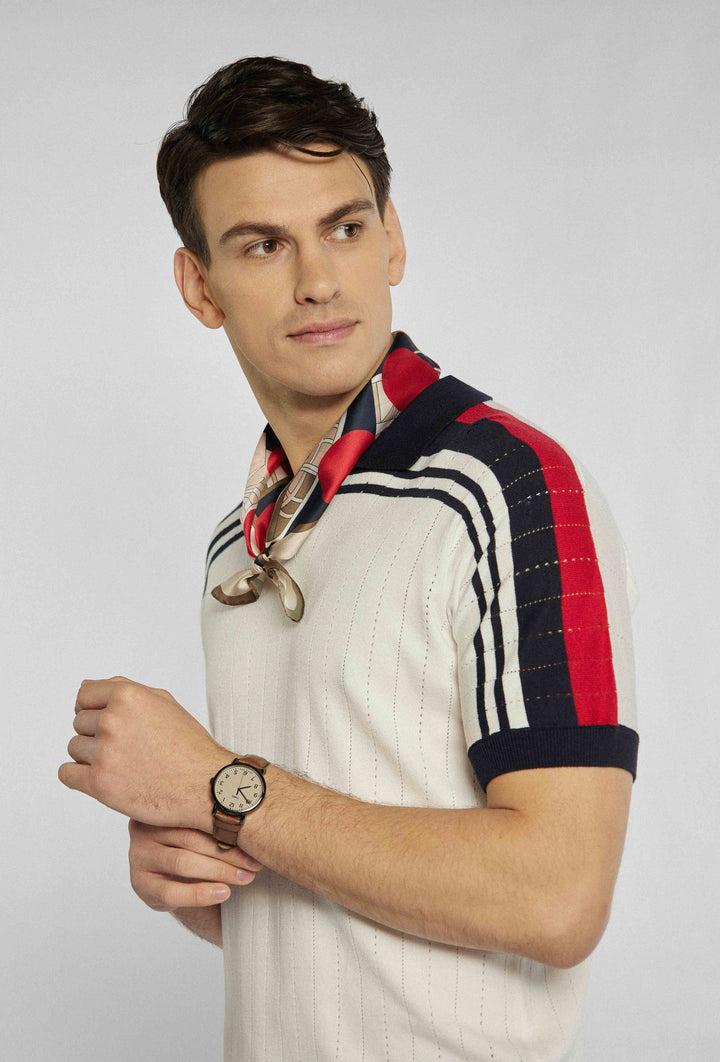 T-shirt Campione à manches courtes, patchs et motif rouge et noir sur les épaules
