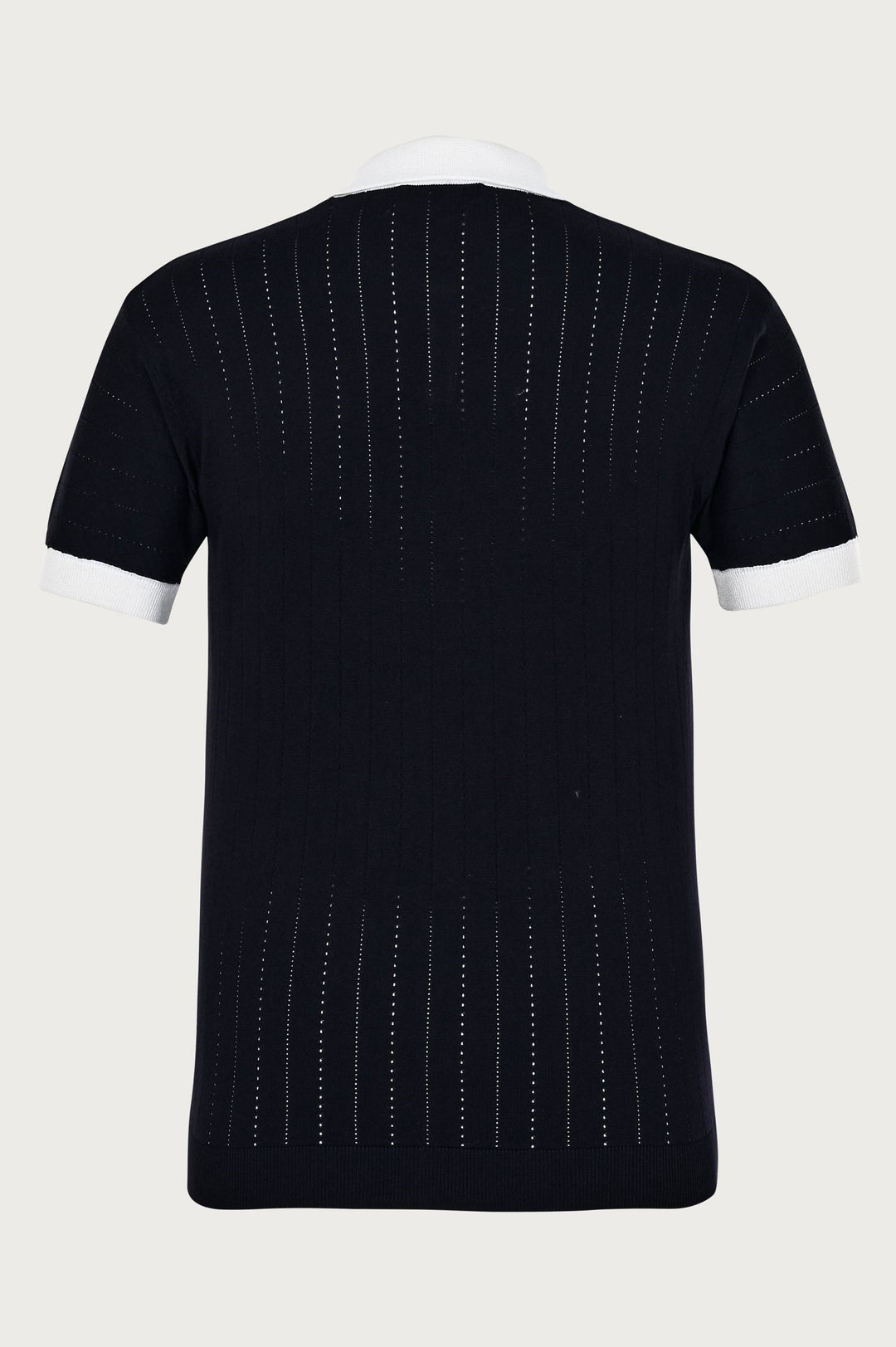 Black polo t-shirt with stylish ribbed cuffs and pattern on sleeves