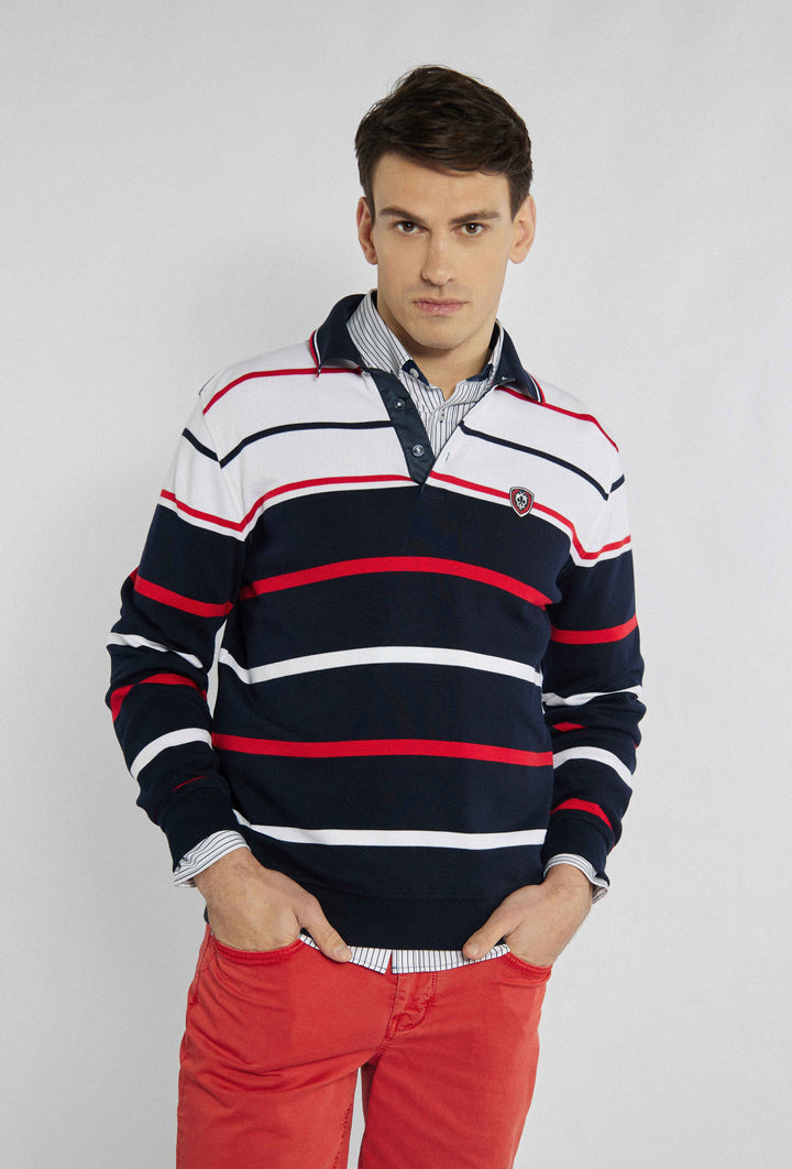 Sweatshirt met lange mouwen en veelkleurige strepen met minimalistische stiksels