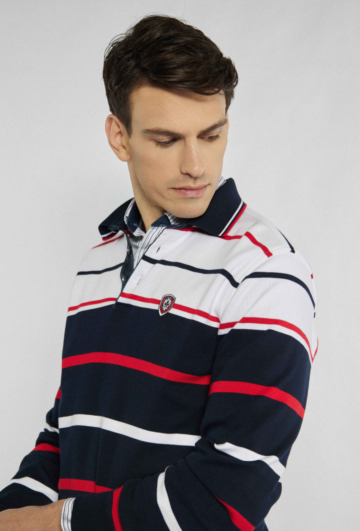 Sweatshirt met lange mouwen en veelkleurige strepen met minimalistische stiksels