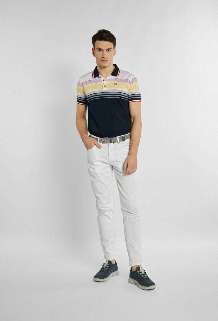 T-shirt polo met het logo van het merk, met verschillende gekleurde strepen aan de bovenkant