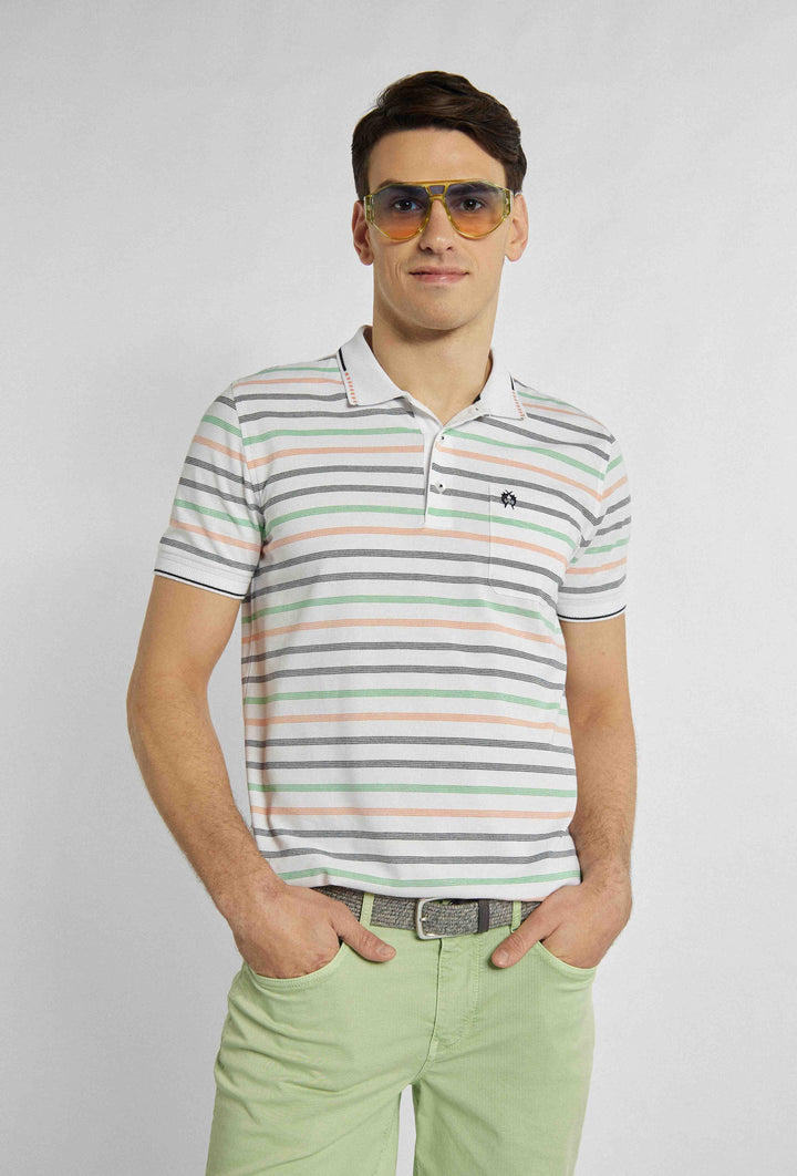 Polo de marque Campione à rayures horizontales en gris, vert et beige