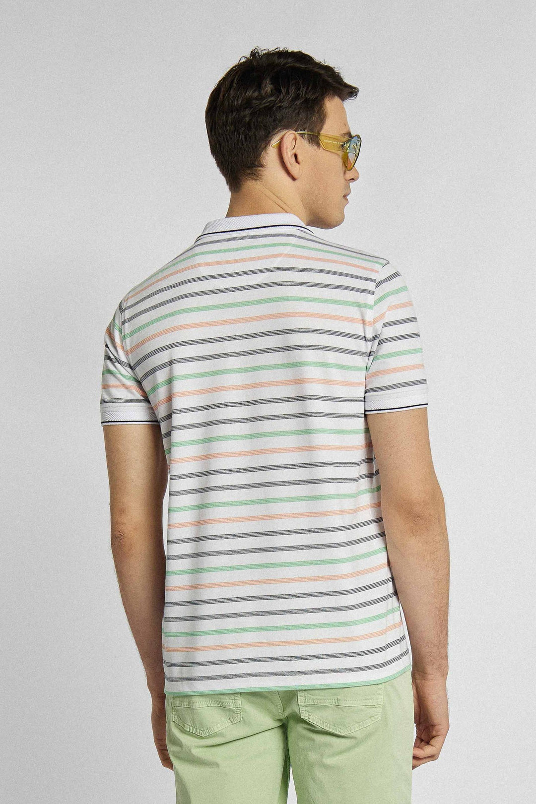Polo de marque Campione à rayures horizontales en gris, vert et beige