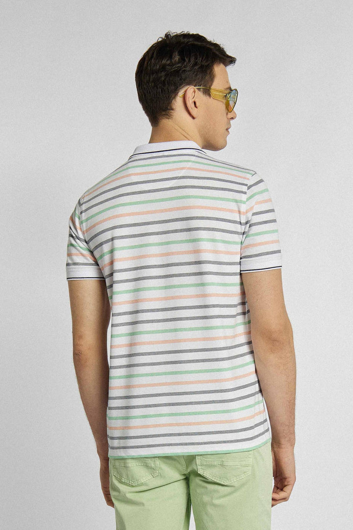 Polo de marque Campione à rayures horizontales en gris, vert et beige