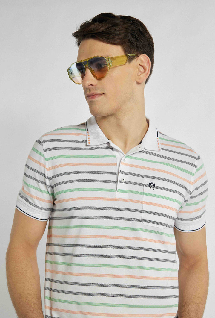 Polo de marque Campione à rayures horizontales en gris, vert et beige