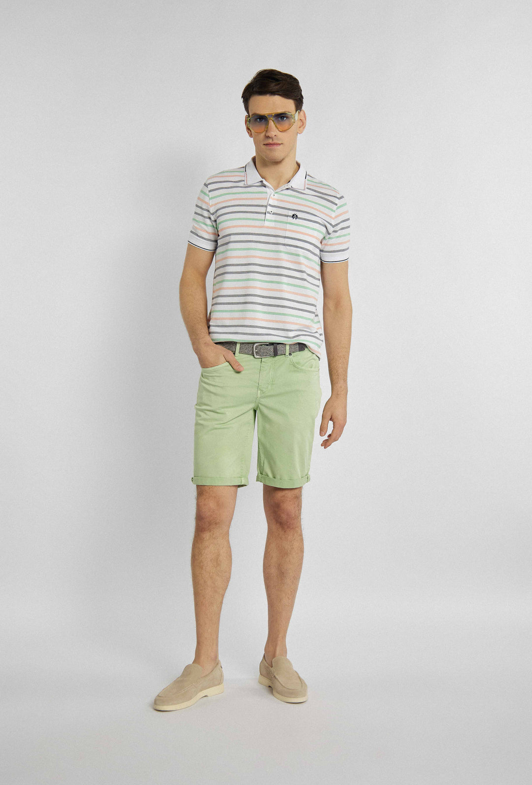 Polo de marque Campione à rayures horizontales en gris, vert et beige
