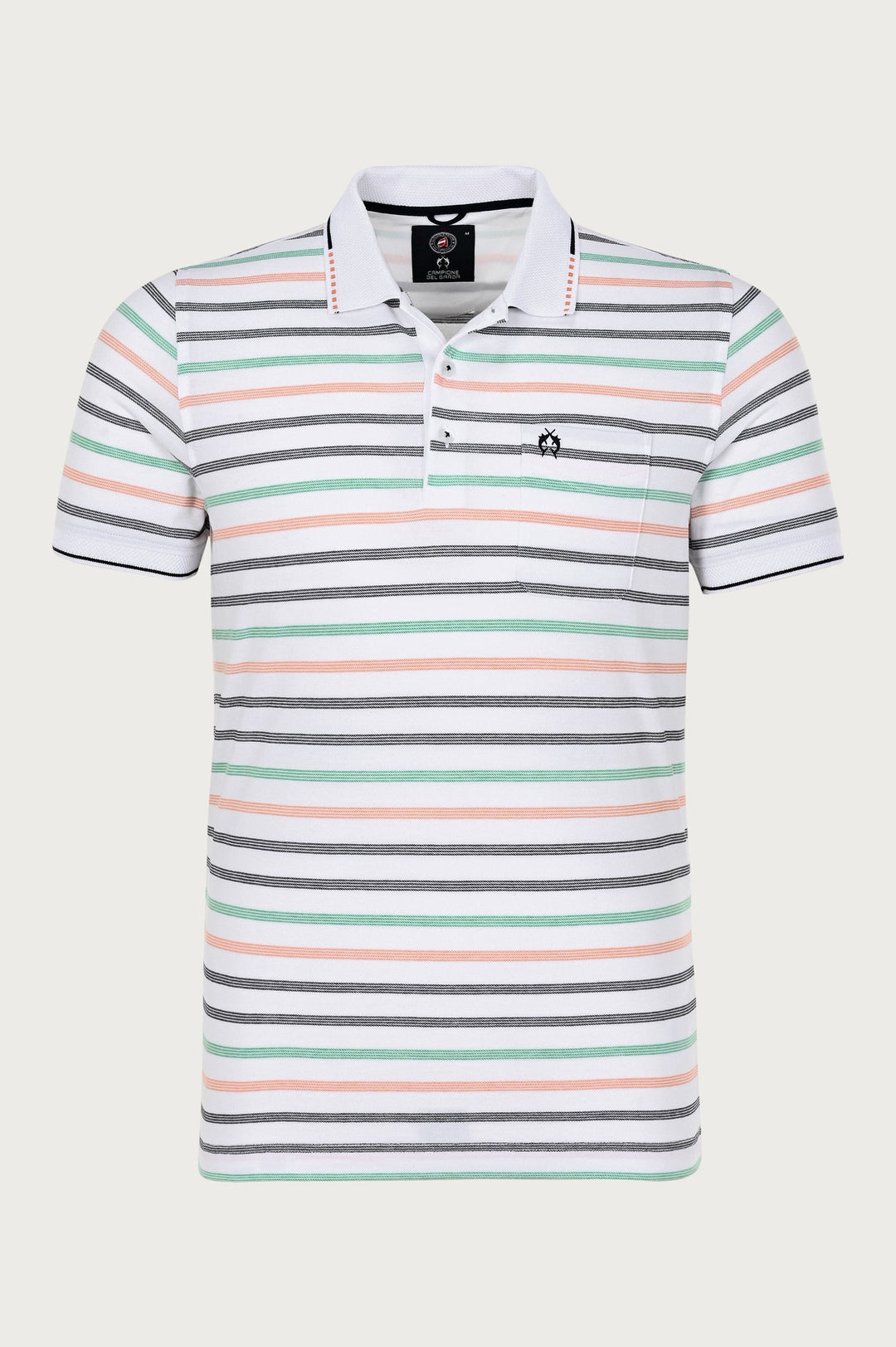 Campione brand polo with horizontal stripes in grey, green and beige