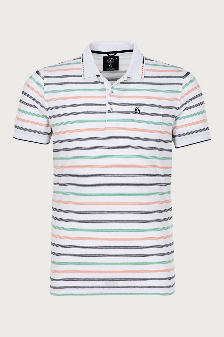 Campione brand polo with horizontal stripes in grey, green and beige