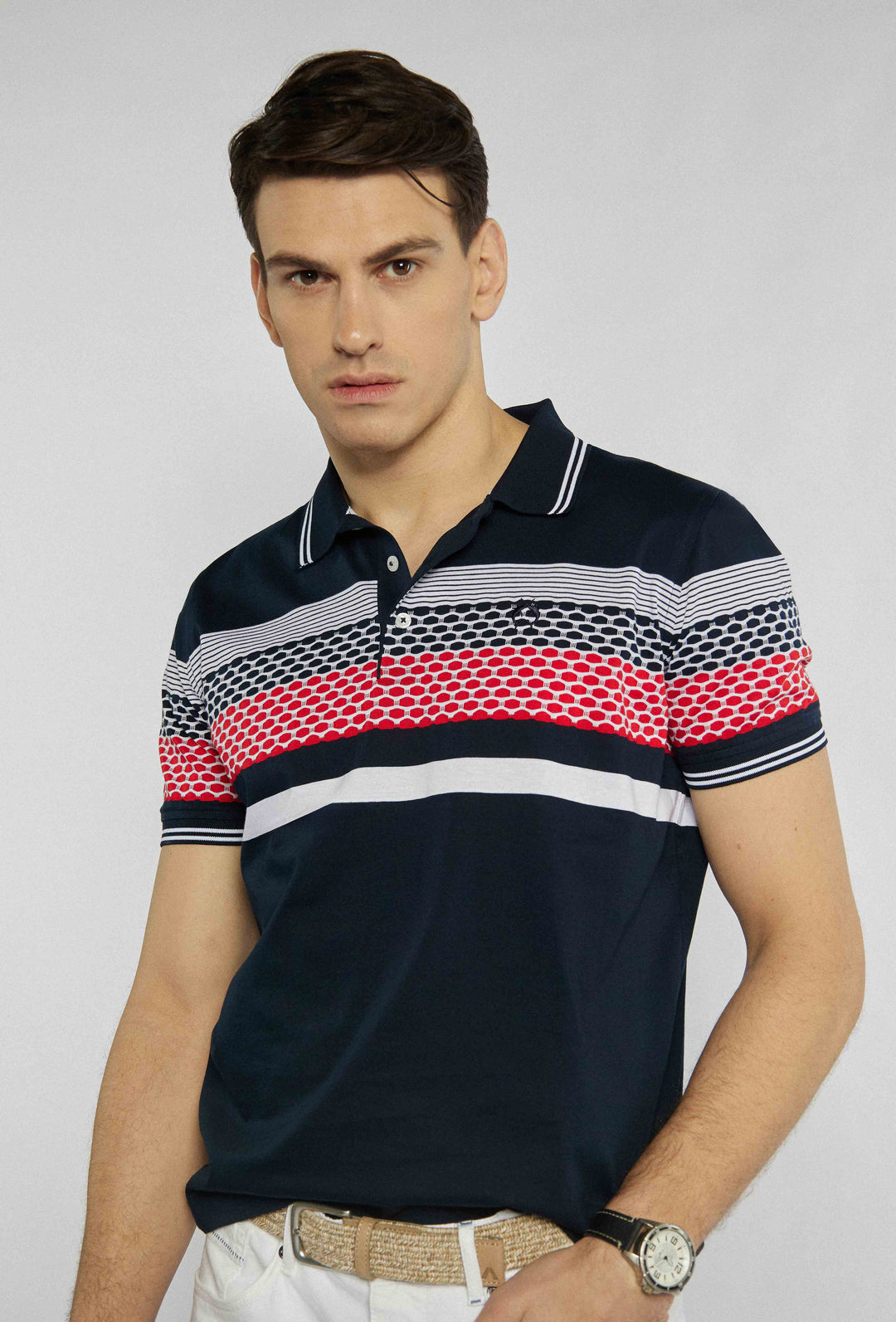 Polo blouse with original print on chest and sleeves