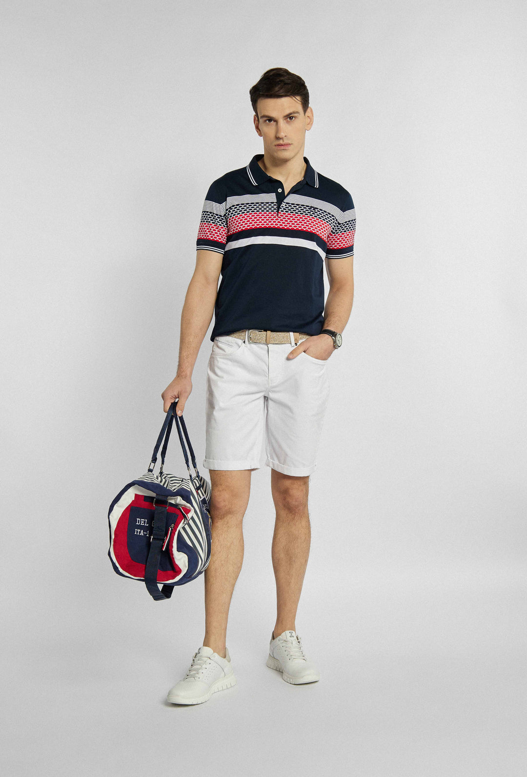 Polo blouse with original print on chest and sleeves