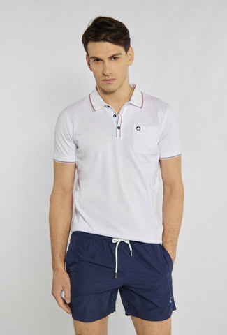 Klassiek poloshirt wit met logo en rode en marineblauwe elementen